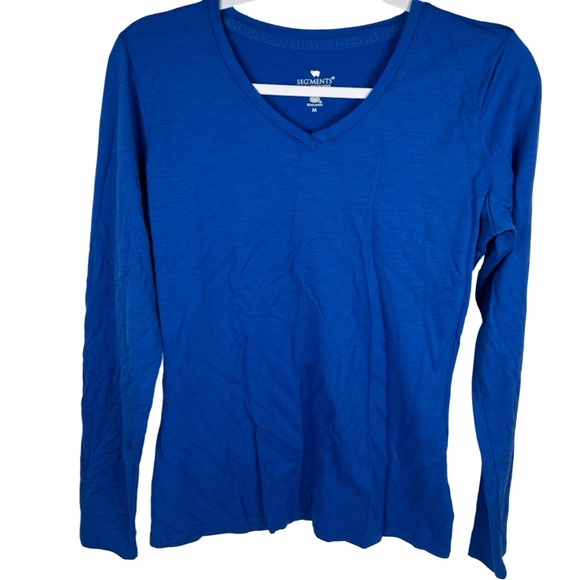 Seg’ments Soldi Blue 100% Merino Wool V-Neck Long Sleeve Top Women’s Size Medium - Picture 2 of 7